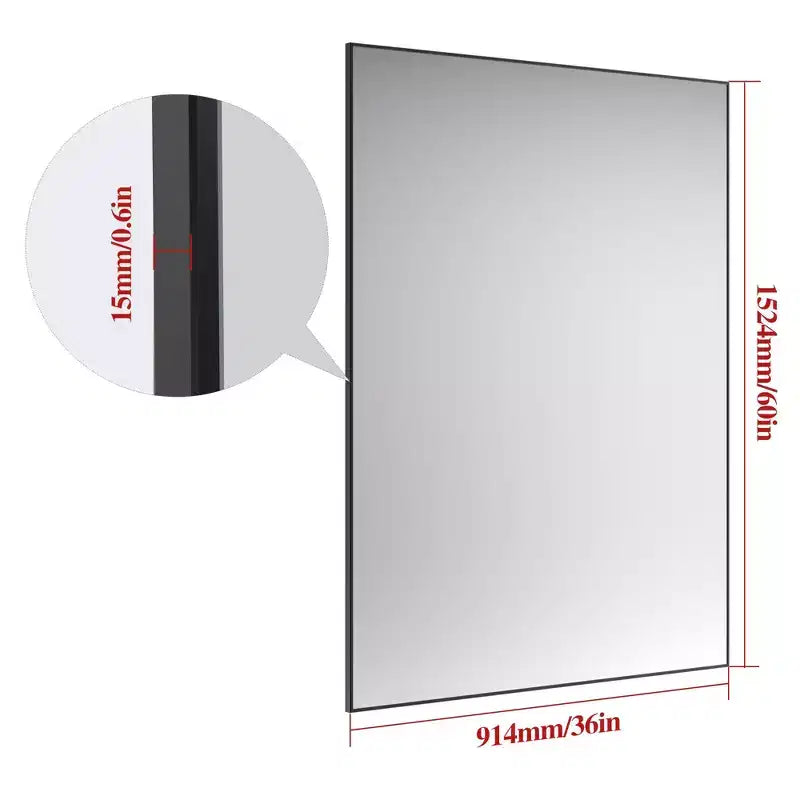Specchio da Bagno Moderno Oversize con Cornice Nera: Alluminio, Montaggio a Parete, Verticale/Orizzontale