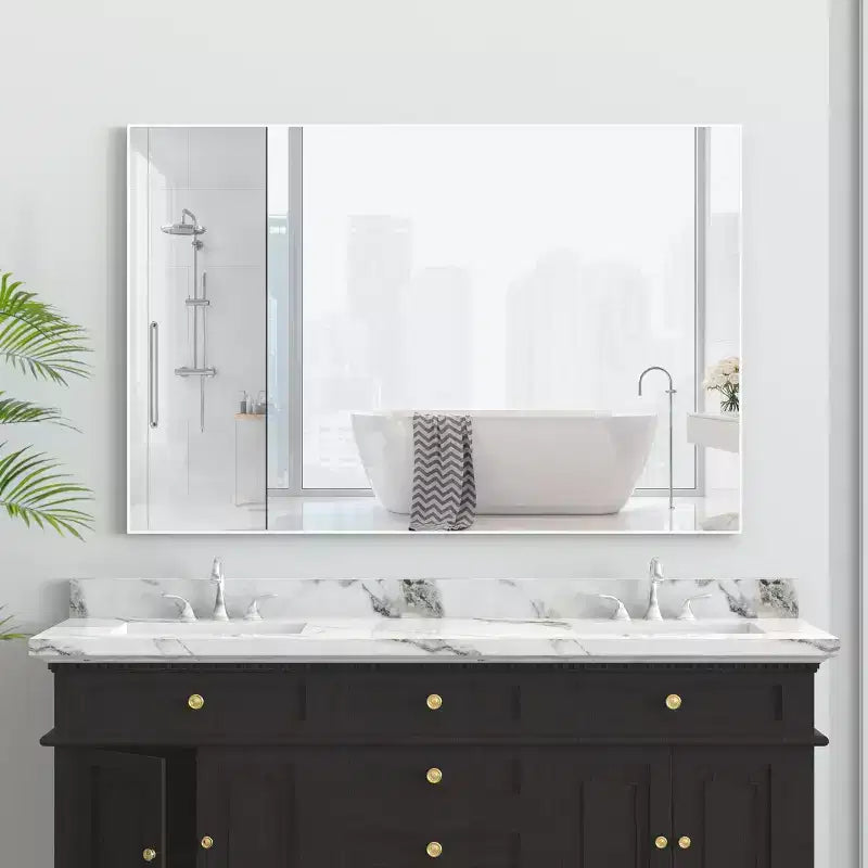 Specchio da Bagno Moderno con Cornice Bianca: Extra-Large, Alluminio, Montaggio a Parete, Verticale/Orizzontale
