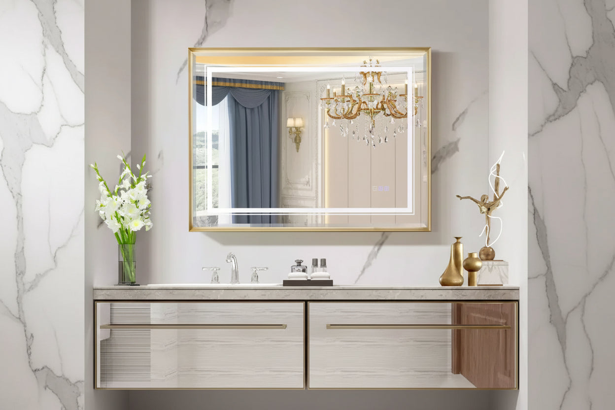 LED Bathroom Beveled Mirror: 3000-6000K Gradient Lighting, Dual-Sided Illumination, 3 Color Modes, IP54 Anti-Fog, Wall?Mountable