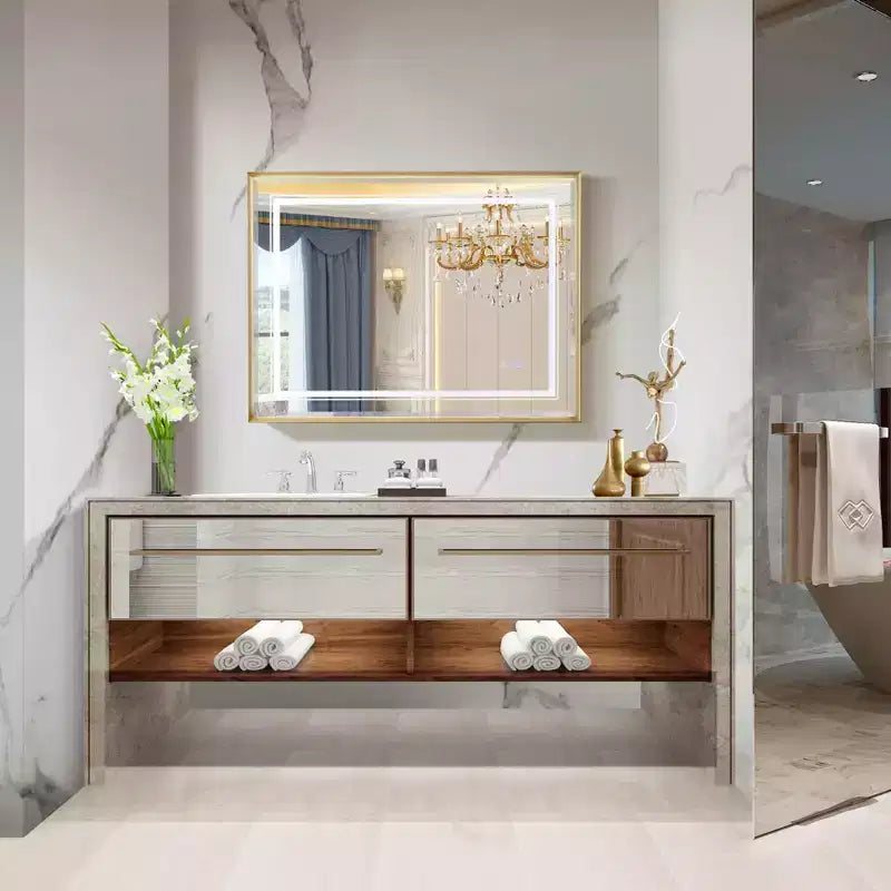 Specchio da bagno a LED con bordo smussato: illuminazione sfumata 3000-6000K, illuminazione su due lati, 3 modalità colore, anti-appannamento IP54, montaggio a parete