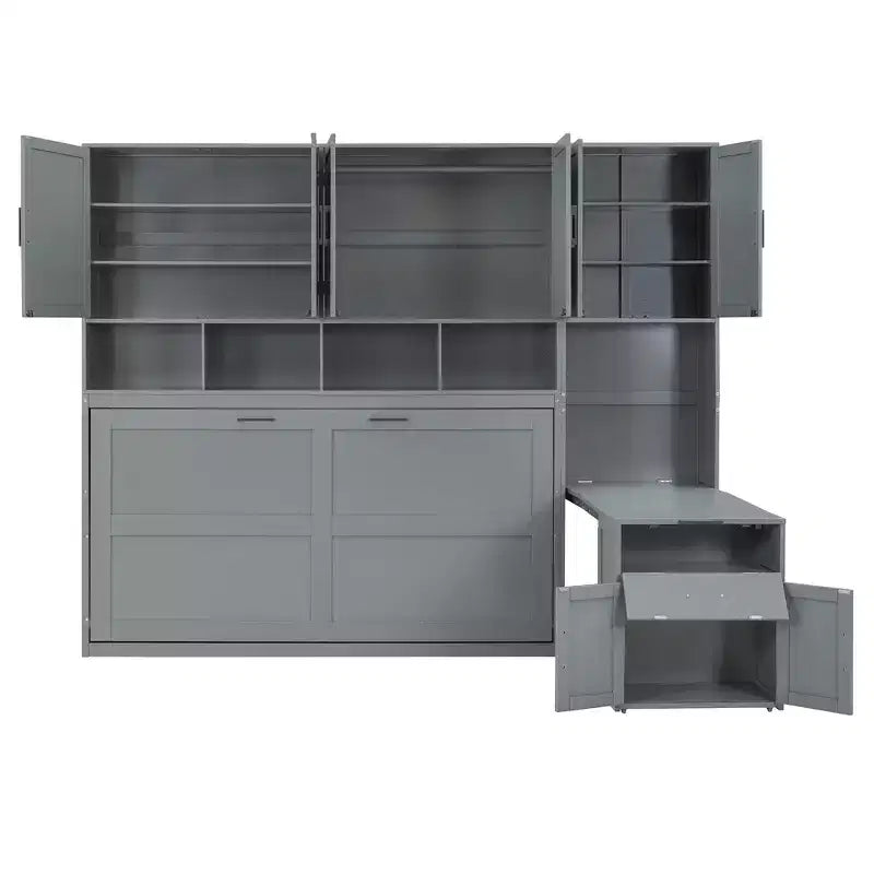 Twin Size Murphy Bed Wall Bed with Closet, Drawers & Desk, Space-Saving Bedroom Solution