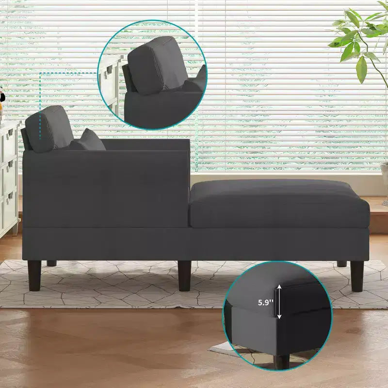Divano Chaise Longue da 37 pollici in velluto ghiaccio per soggiorno e camera da letto