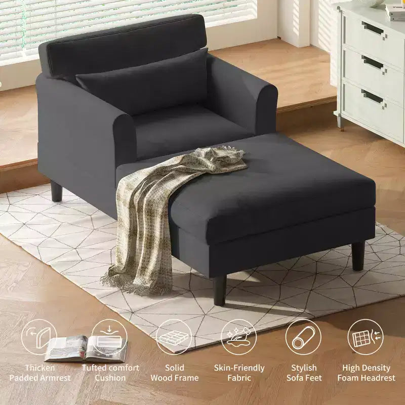 Divano Chaise Longue da 37 pollici in velluto ghiaccio per soggiorno e camera da letto