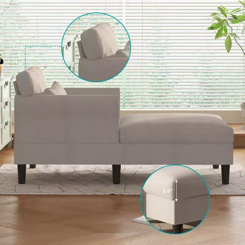 37-Inch Ice Velvet Chaise Lounge Sofa Couch for Living Room and Bedroom