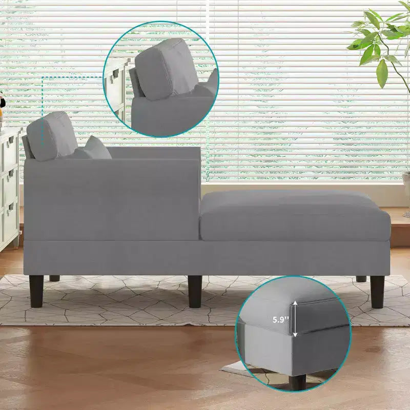 Divano Chaise Longue da 37 pollici in velluto ghiaccio per soggiorno e camera da letto