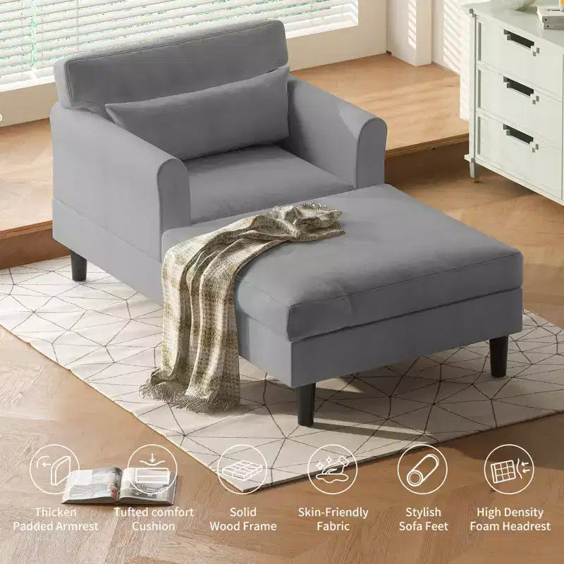 Divano Chaise Longue da 37 pollici in velluto ghiaccio per soggiorno e camera da letto