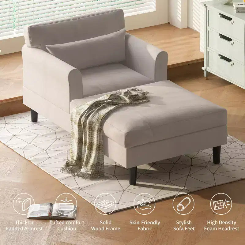Divano Chaise Longue da 37 pollici in velluto ghiaccio per soggiorno e camera da letto