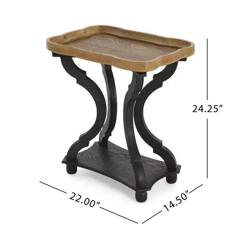 Tavolino d'appoggio vintage in legno massello a forma di clessidra per soggiorno