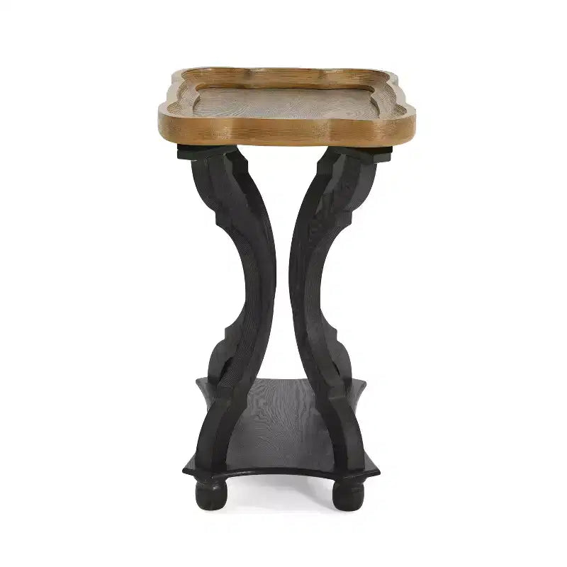Tavolino d'appoggio vintage in legno massello a forma di clessidra per soggiorno