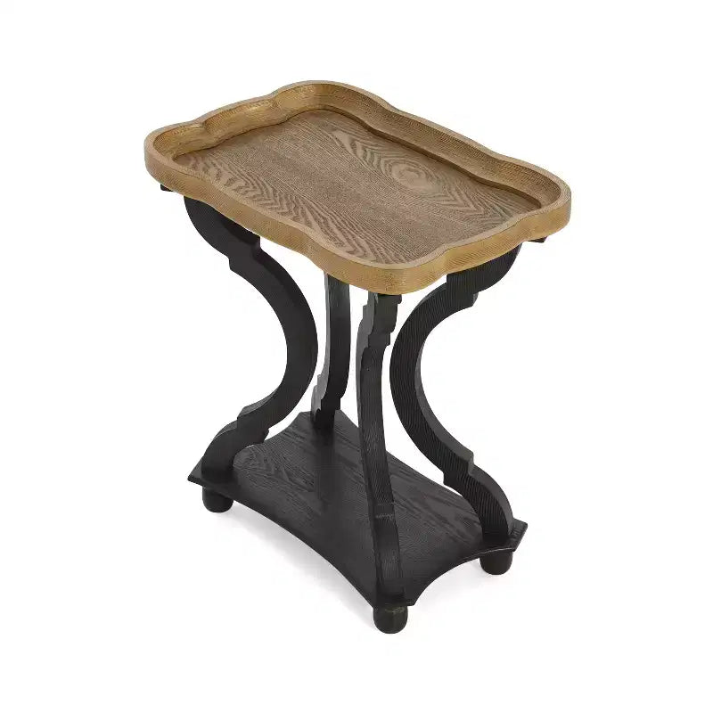 Tavolino d'appoggio vintage in legno massello a forma di clessidra per soggiorno