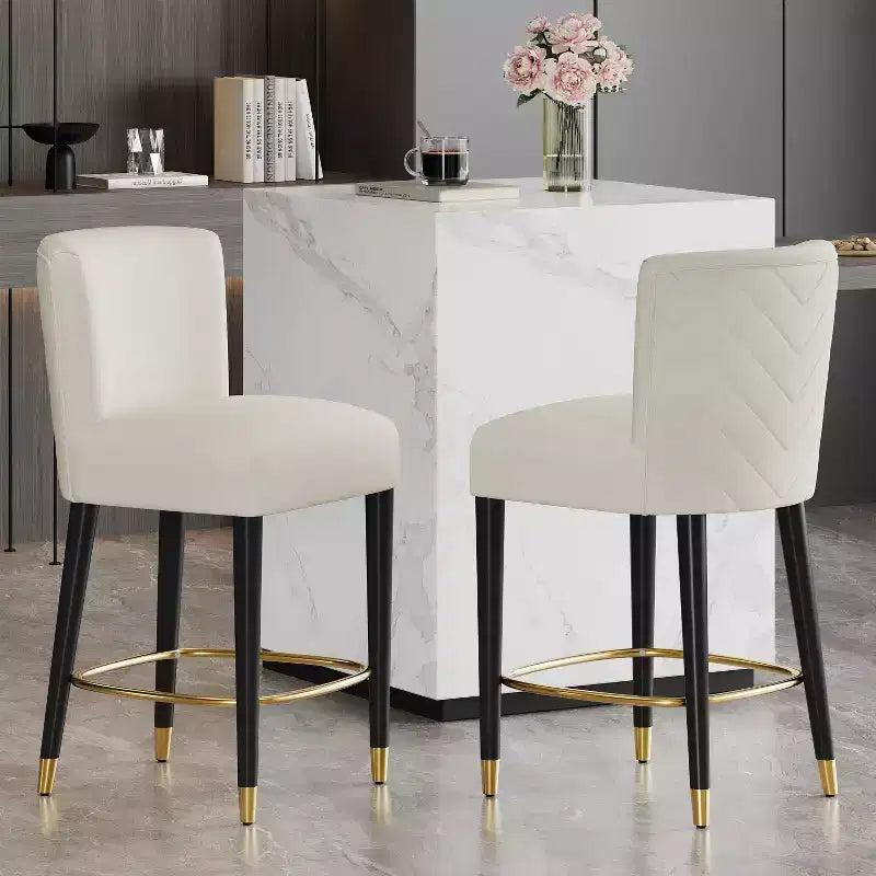 Set of 2 Upholstered Counter Stools Bar Stools Dining Chairs Accent chairs Armless Chairs Pub Kitchen Stools with Footrest, Beige/Gray-ModernLuxe
