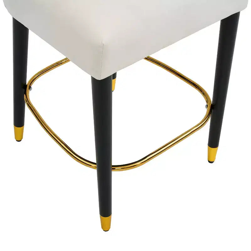 Set di 2 Sgabelli da Bancone Imbottiti con Schienale Trapuntato, Sedie da Bar Senza Braccioli con Poggiapiedi, Beige/Grigio