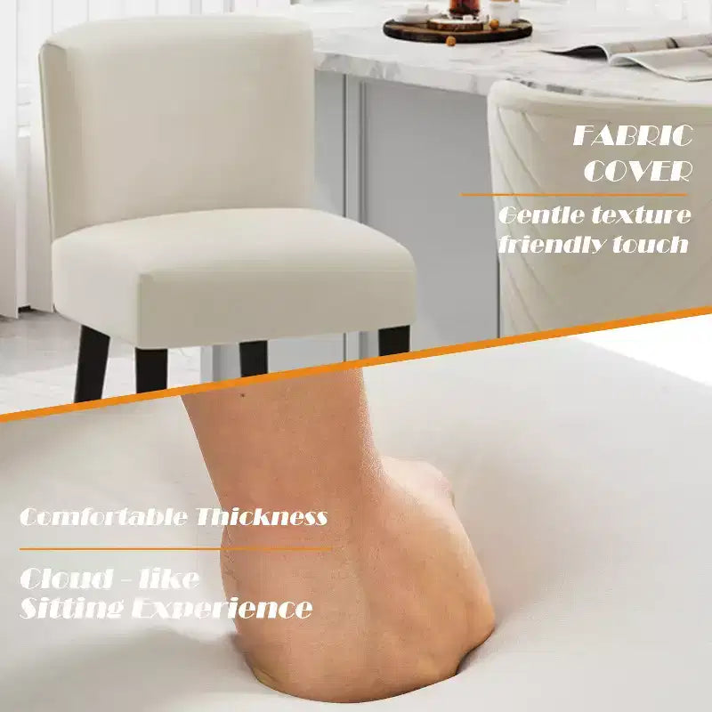 Set di 2 Sgabelli da Bancone Imbottiti con Schienale Trapuntato, Sedie da Bar Senza Braccioli con Poggiapiedi, Beige/Grigio