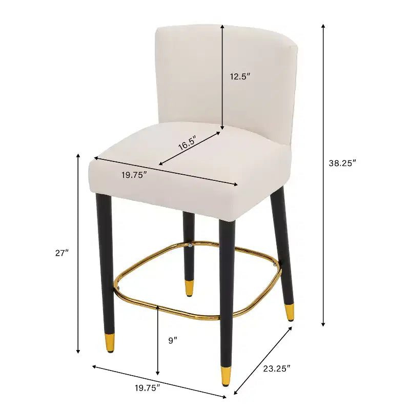 Set di 2 Sgabelli da Bancone Imbottiti con Schienale Trapuntato, Sedie da Bar Senza Braccioli con Poggiapiedi, Beige/Grigio