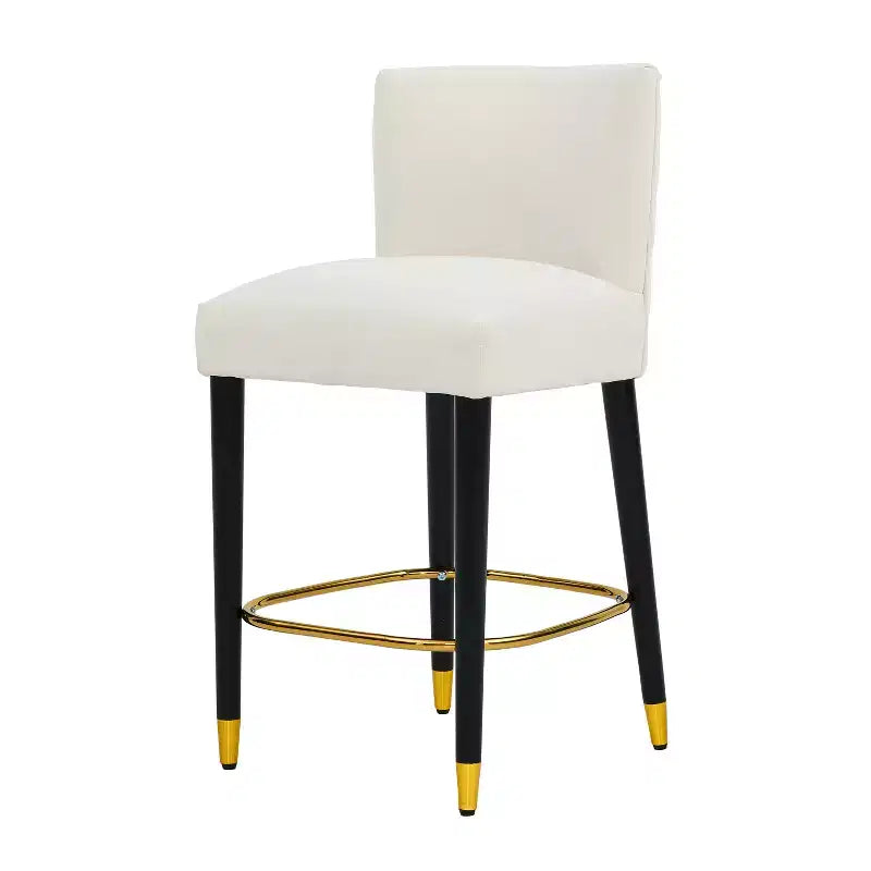 Set di 2 Sgabelli da Bancone Imbottiti con Schienale Trapuntato, Sedie da Bar Senza Braccioli con Poggiapiedi, Beige/Grigio