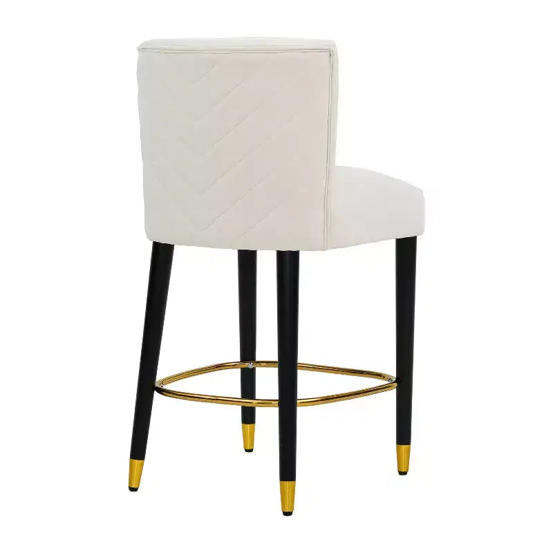 Set di 2 Sgabelli da Bancone Imbottiti con Schienale Trapuntato, Sedie da Bar Senza Braccioli con Poggiapiedi, Beige/Grigio