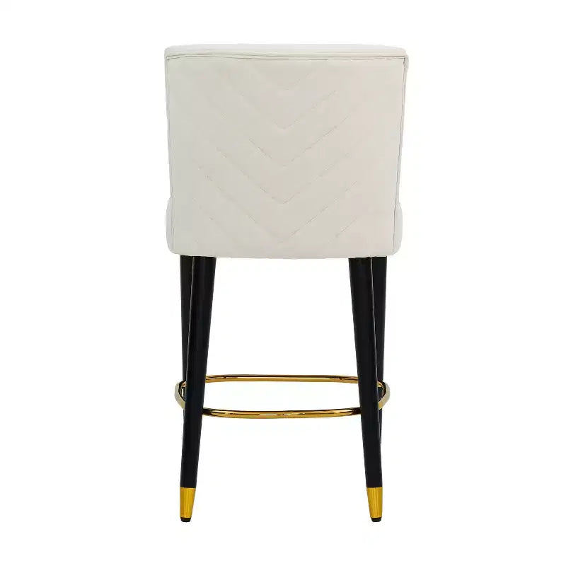 Set di 2 Sgabelli da Bancone Imbottiti con Schienale Trapuntato, Sedie da Bar Senza Braccioli con Poggiapiedi, Beige/Grigio