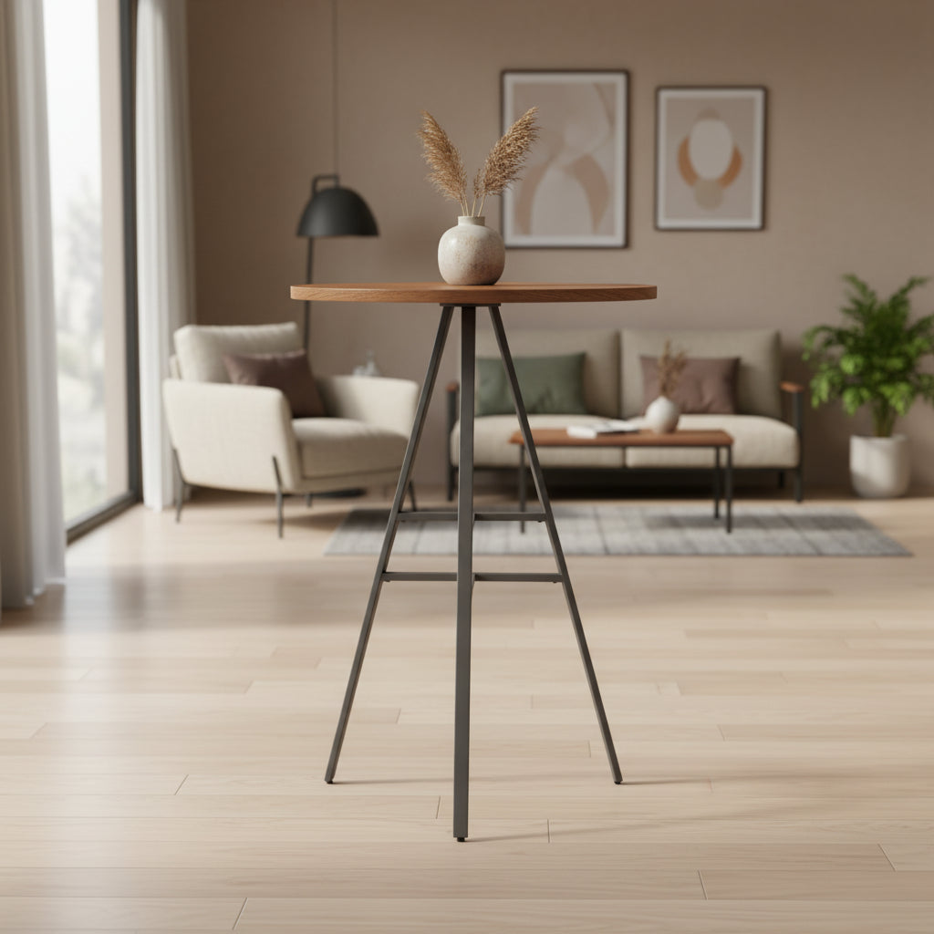American Woodcrafters, Stockton Round Pub Table - Slate Grey - Golden Oak Top