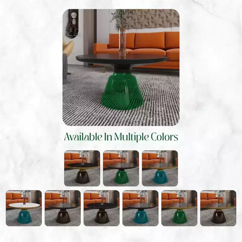 Tavolino Moderno Rotondo in Vetro con Bordo Nero e Robusta Struttura in Metallo per Soggiorno e Salotto