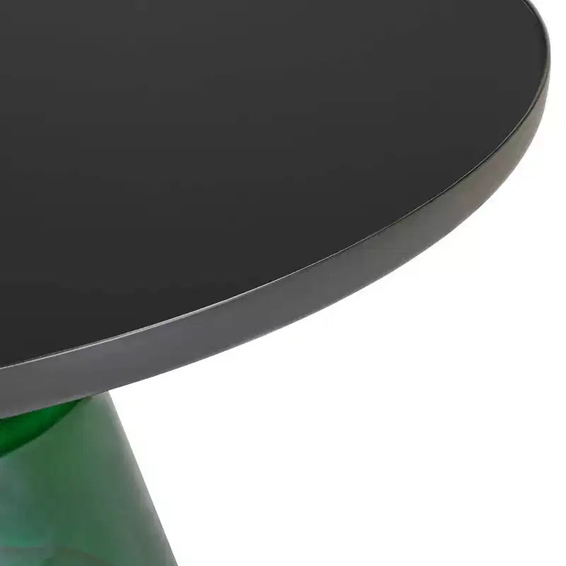 Tavolino Moderno Rotondo in Vetro con Bordo Nero e Robusta Struttura in Metallo per Soggiorno e Salotto