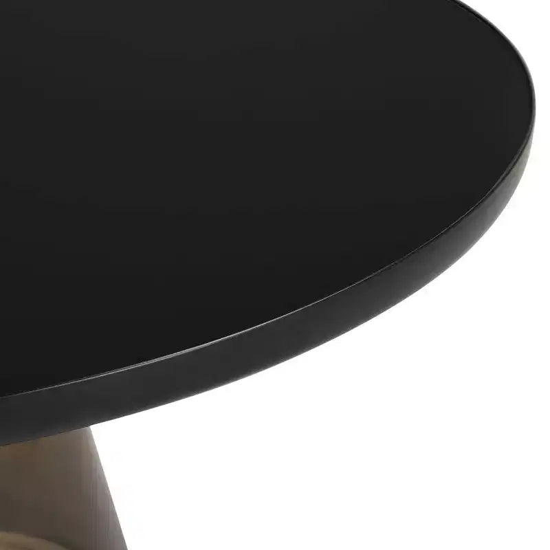 Tavolino Moderno Rotondo in Vetro con Bordo Nero e Robusta Struttura in Metallo per Soggiorno e Salotto