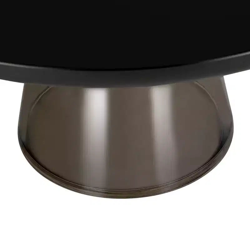Tavolino Moderno Rotondo in Vetro con Bordo Nero e Robusta Struttura in Metallo per Soggiorno e Salotto