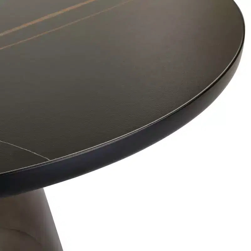 Tavolino Moderno Rotondo in Vetro con Bordo Nero e Robusta Struttura in Metallo per Soggiorno e Salotto