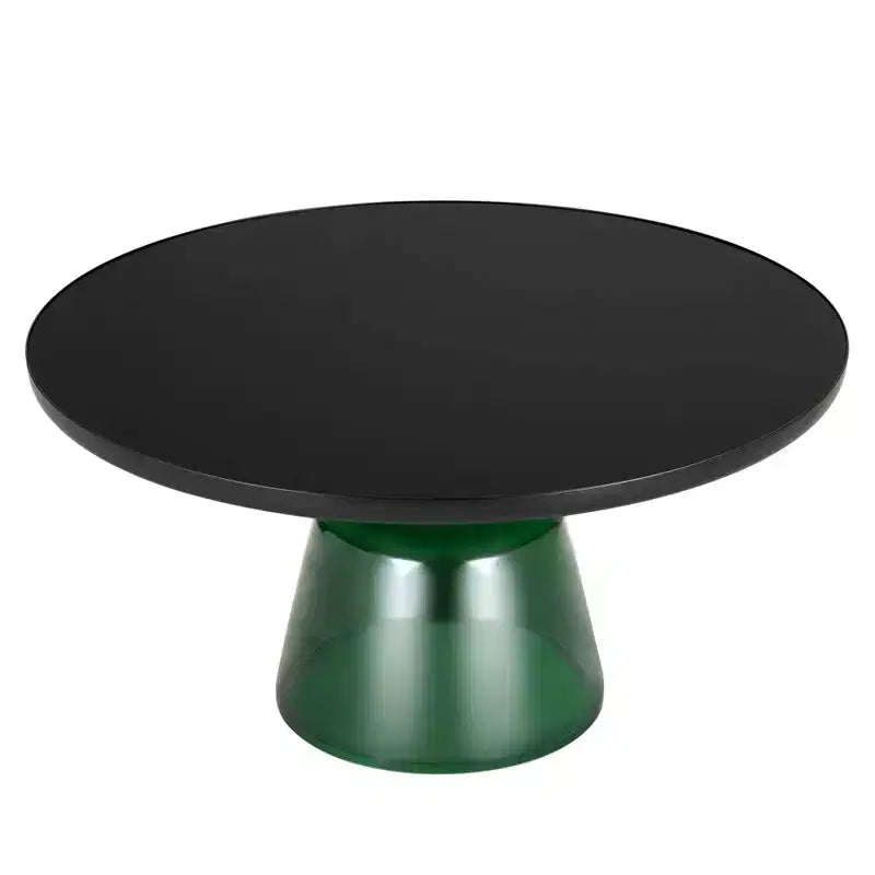 Modern Round Glass Coffee Table with Black Rim and Sturdy Metal Frame for Living Room and Lounge