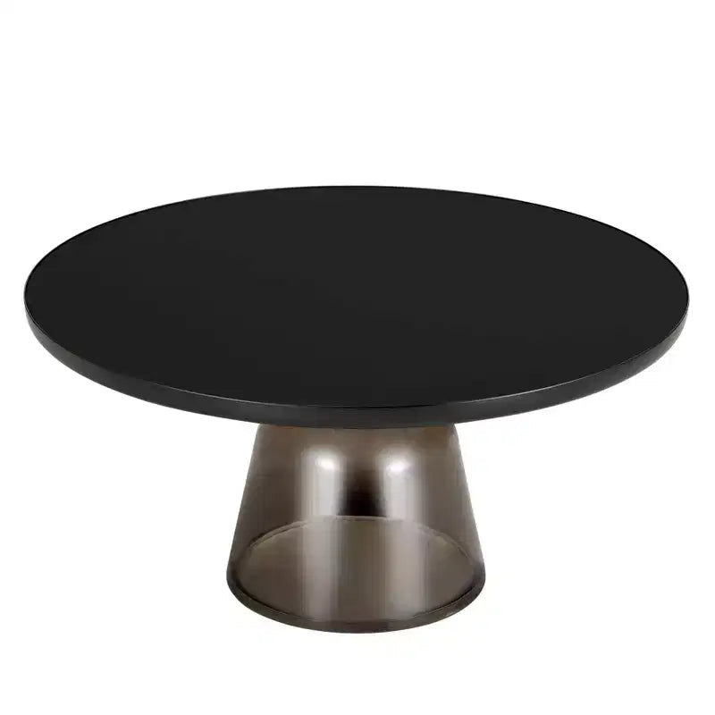 Modern Round Glass Coffee Table with Black Rim and Sturdy Metal Frame for Living Room and Lounge