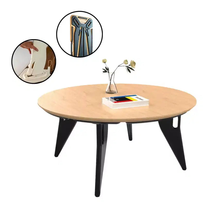 Hoek Round Coffee Table, 34, Quick One-Click Assembly, Contemporary & Space-Saving Foldable Design, Portable Minimalist Centerpiece