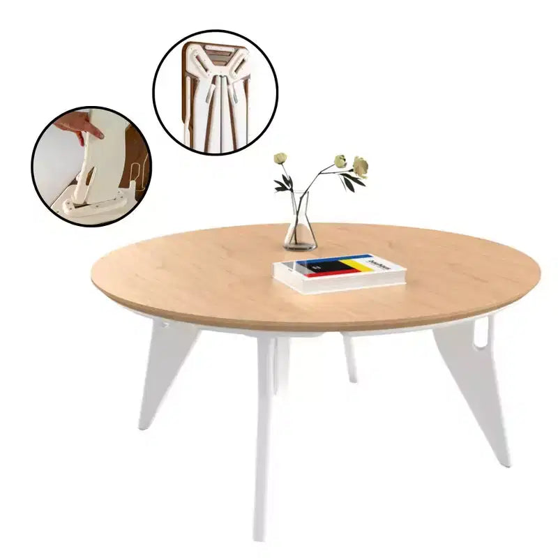 34-Inch Round Foldable Coffee Table, Quick One-Click Assembly, Contemporary Space-Saving Minimalist Centerpiece