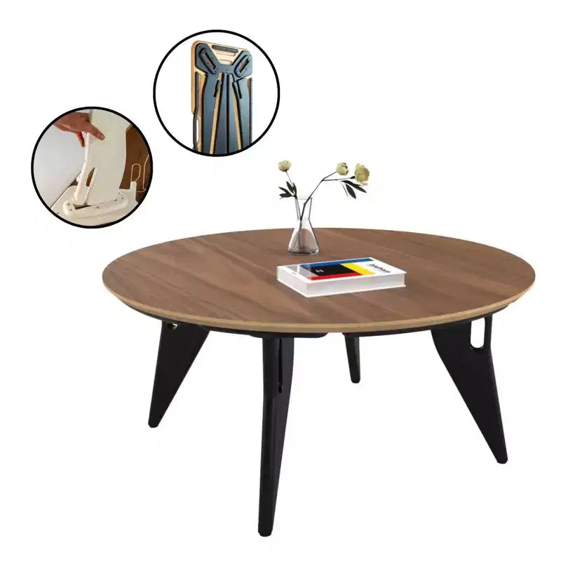 34-Inch Round Foldable Coffee Table, Quick One-Click Assembly, Contemporary Space-Saving Minimalist Centerpiece