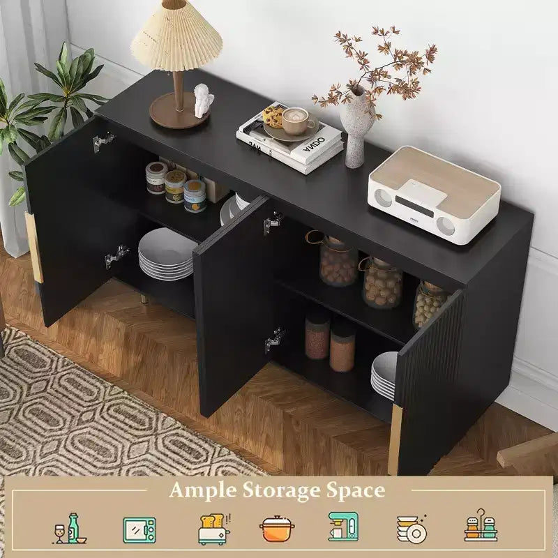 Credenza Moderna con Ante Scanalate e Ripiani Regolabili, Buffet Grande, Madia, Mobile Contenitore, Tavolo Consolle