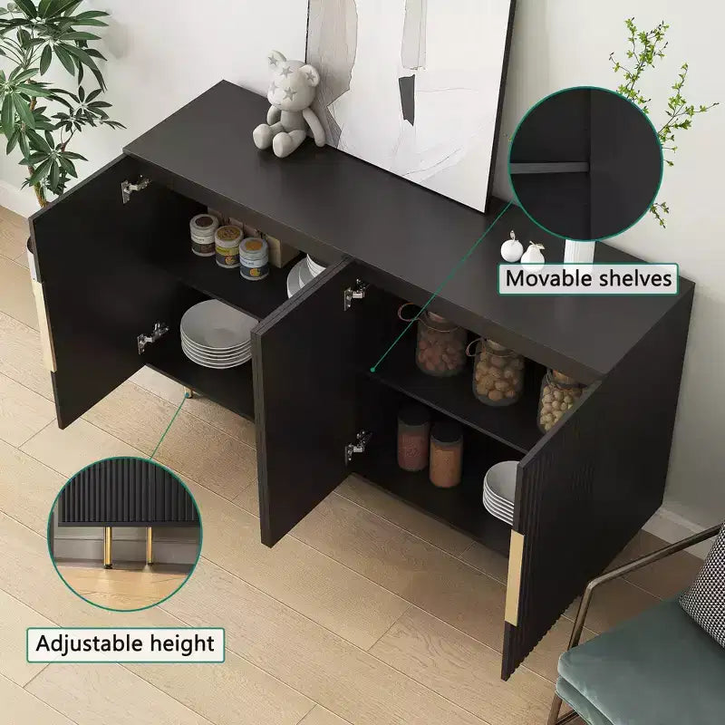Credenza Moderna con Ante Scanalate e Ripiani Regolabili, Buffet Grande, Madia, Mobile Contenitore, Tavolo Consolle