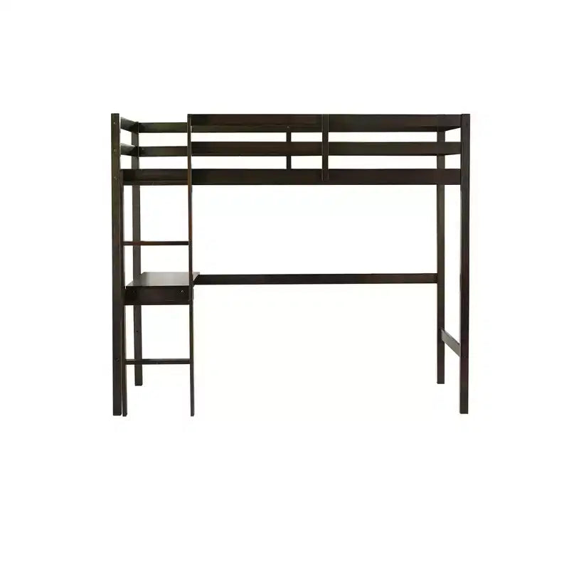 Letto a soppalco in legno di gomma matrimoniale con scrivania integrata, scaletta e ringhiera di sicurezza, 78.6 x 41.4 pollici