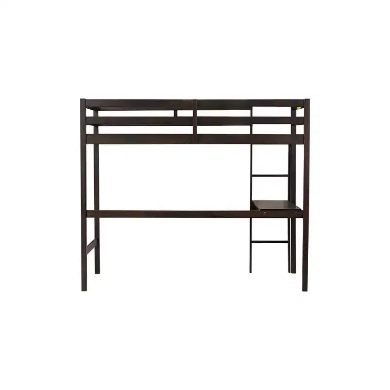 Letto a soppalco in legno di gomma matrimoniale con scrivania integrata, scaletta e ringhiera di sicurezza, 78.6 x 41.4 pollici
