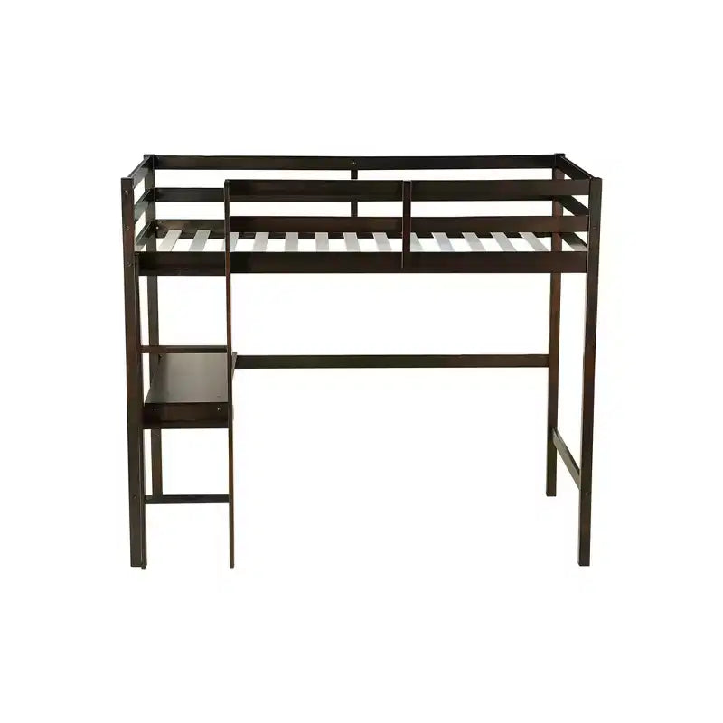 Letto a soppalco in legno di gomma matrimoniale con scrivania integrata, scaletta e ringhiera di sicurezza, 78.6 x 41.4 pollici