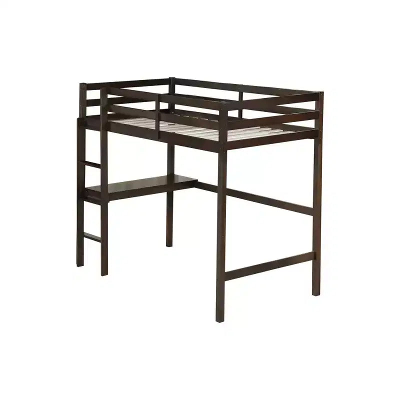 Letto a soppalco in legno di gomma matrimoniale con scrivania integrata, scaletta e ringhiera di sicurezza, 78.6 x 41.4 pollici
