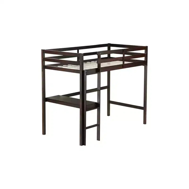 Letto a soppalco in legno di gomma matrimoniale con scrivania integrata, scaletta e ringhiera di sicurezza, 78.6 x 41.4 pollici