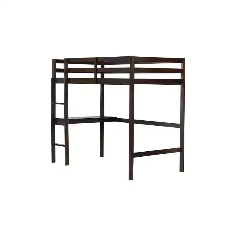 Letto a soppalco in legno di gomma matrimoniale con scrivania integrata, scaletta e ringhiera di sicurezza, 78.6 x 41.4 pollici