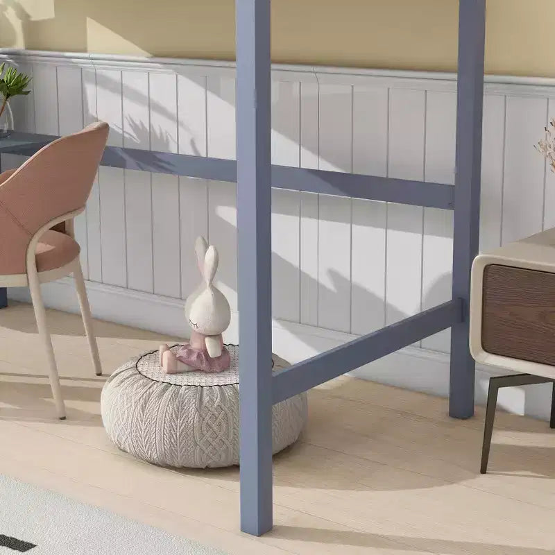 Letto a soppalco in legno di gomma matrimoniale con scrivania integrata, scaletta e ringhiera di sicurezza, 78.6 x 41.4 pollici