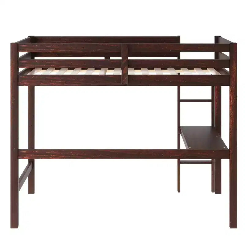 Letto a soppalco in legno di gomma matrimoniale con scrivania integrata, scaletta e ringhiera di sicurezza, 78.6 x 41.4 pollici