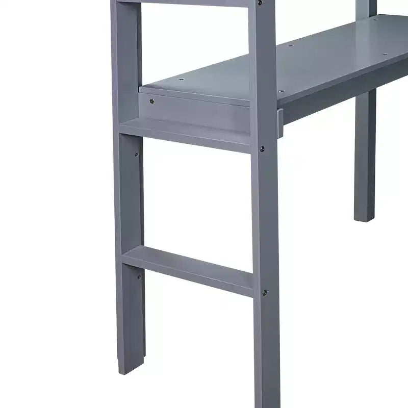 Letto a soppalco in legno di gomma matrimoniale con scrivania integrata, scaletta e ringhiera di sicurezza, 78.6 x 41.4 pollici