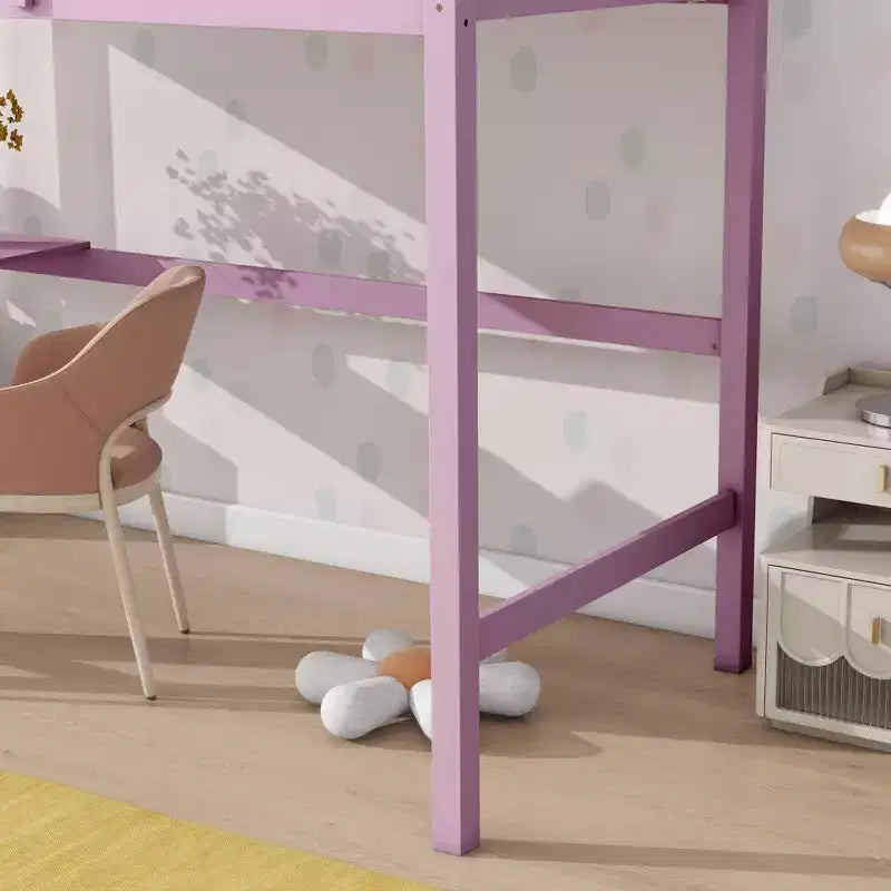 Letto a soppalco in legno di gomma matrimoniale con scrivania integrata, scaletta e ringhiera di sicurezza, 78.6 x 41.4 pollici