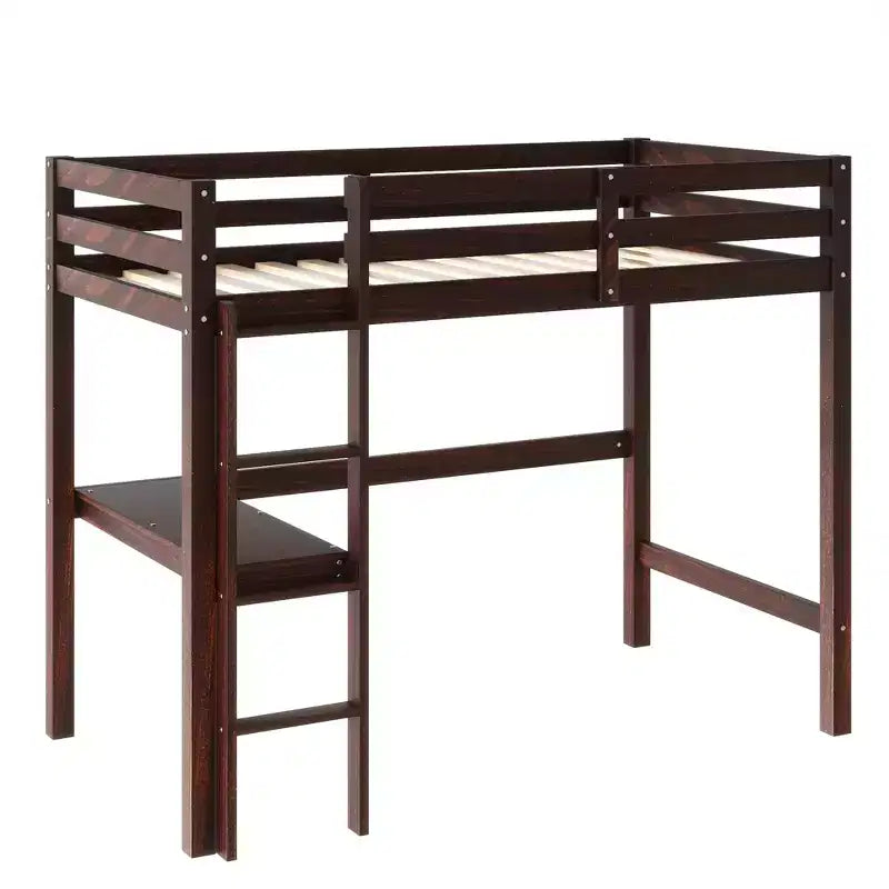 Letto a soppalco in legno di gomma matrimoniale con scrivania integrata, scaletta e ringhiera di sicurezza, 78.6 x 41.4 pollici