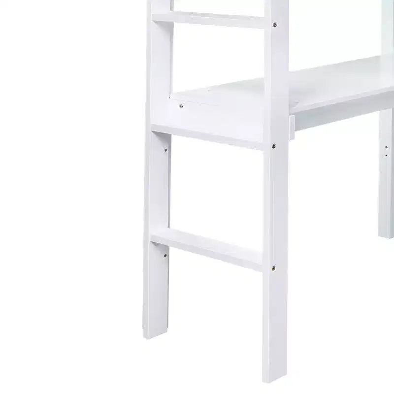 Letto a soppalco in legno di gomma matrimoniale con scrivania integrata, scaletta e ringhiera di sicurezza, 78.6 x 41.4 pollici