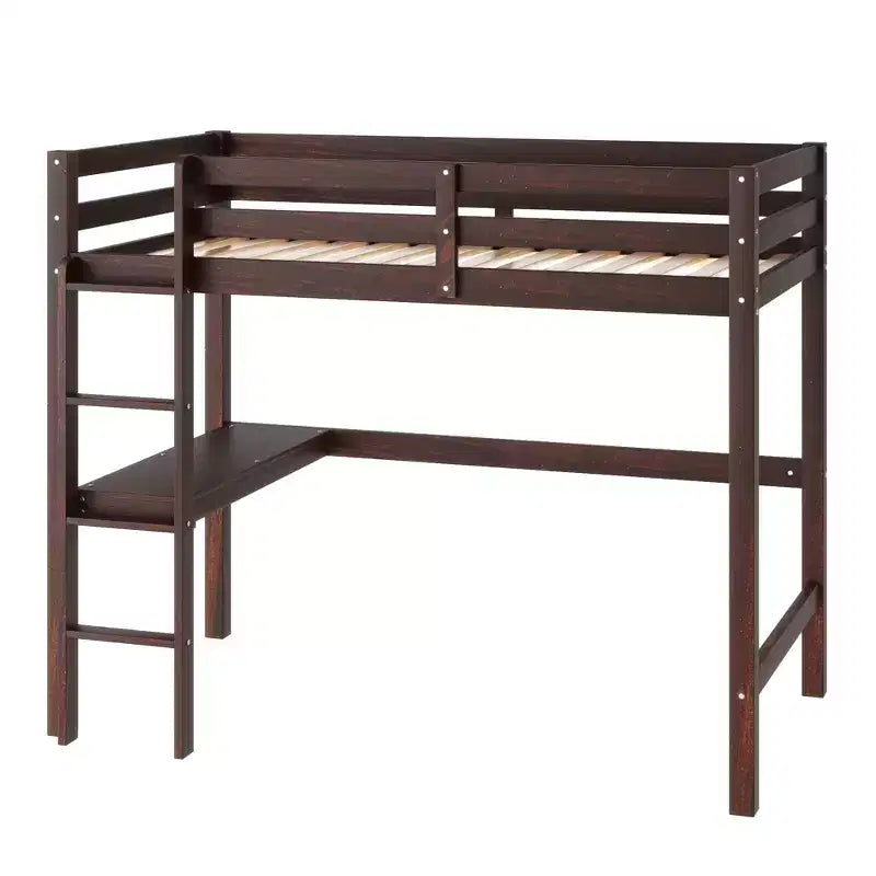Letto a soppalco in legno di gomma matrimoniale con scrivania integrata, scaletta e ringhiera di sicurezza, 78.6 x 41.4 pollici