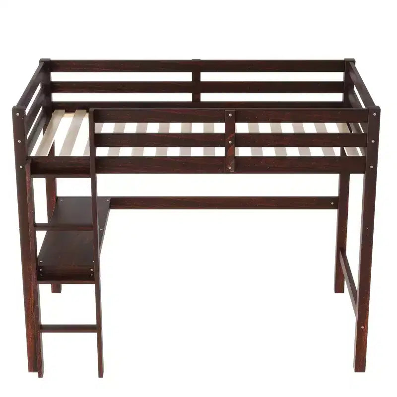 Letto a soppalco in legno di gomma matrimoniale con scrivania integrata, scaletta e ringhiera di sicurezza, 78.6 x 41.4 pollici