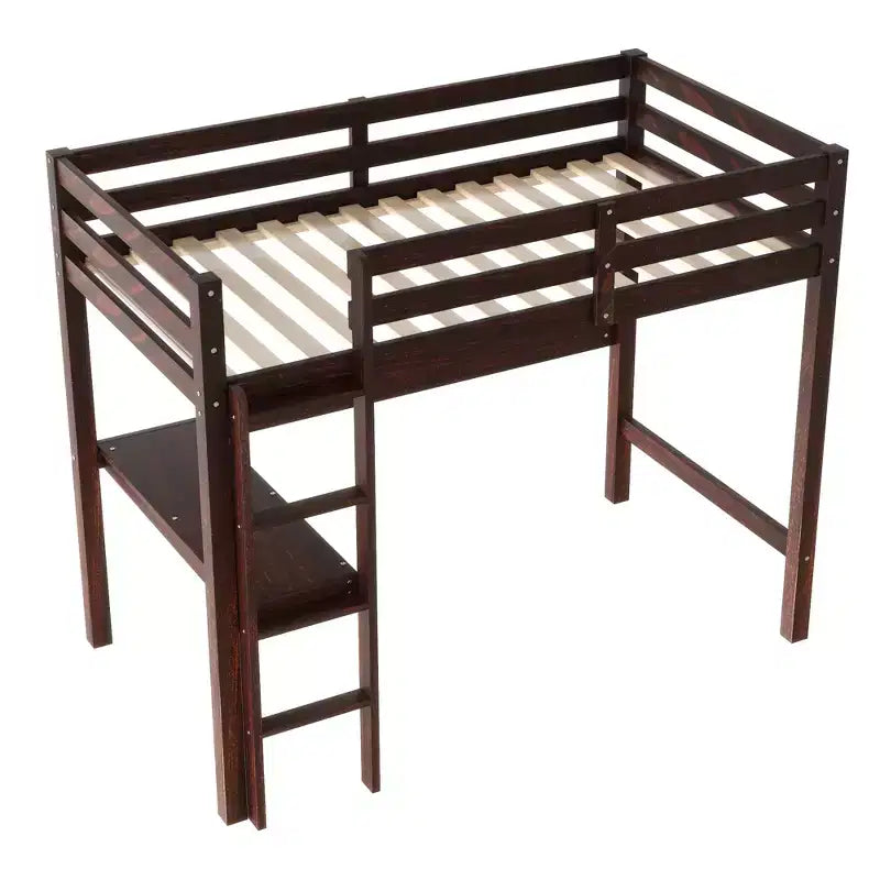 Letto a soppalco in legno di gomma matrimoniale con scrivania integrata, scaletta e ringhiera di sicurezza, 78.6 x 41.4 pollici