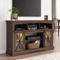 Heynemo 55'' TV Stand with Glass Doors & LED Lights, Entertainment Center with Adjustable Shelves for 23'' Fireplace, for Living Room